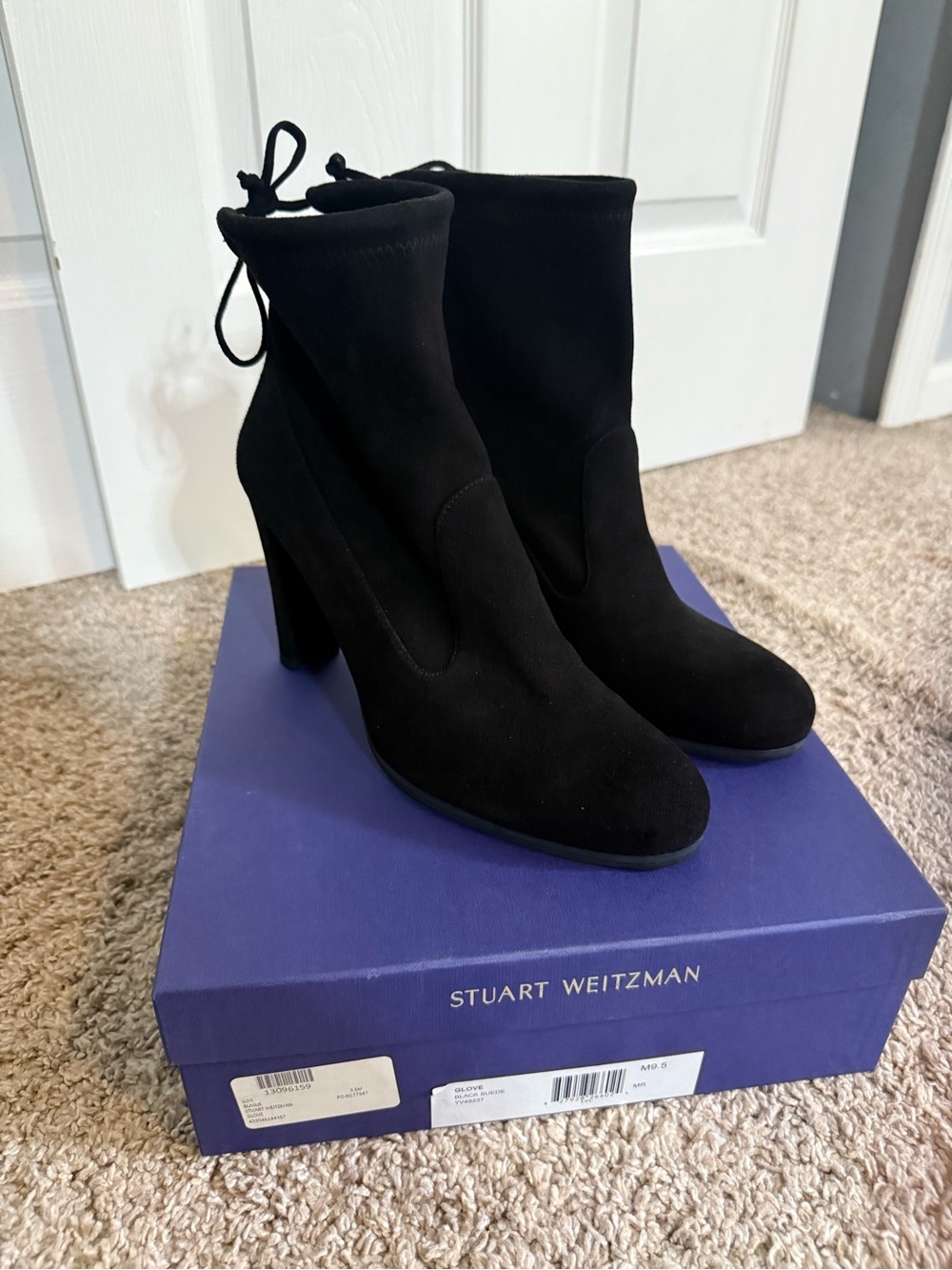 Stuart Weitzman Black Suede Tie-Back Ankle Boots